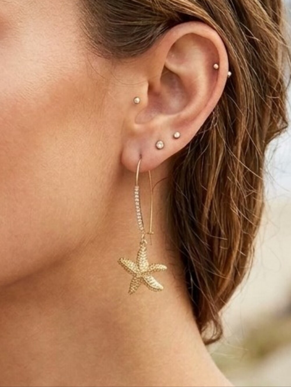 BETSEY JOHNSON Jewels Gold Starfish Dangle Earrings - Picture 3 of 7